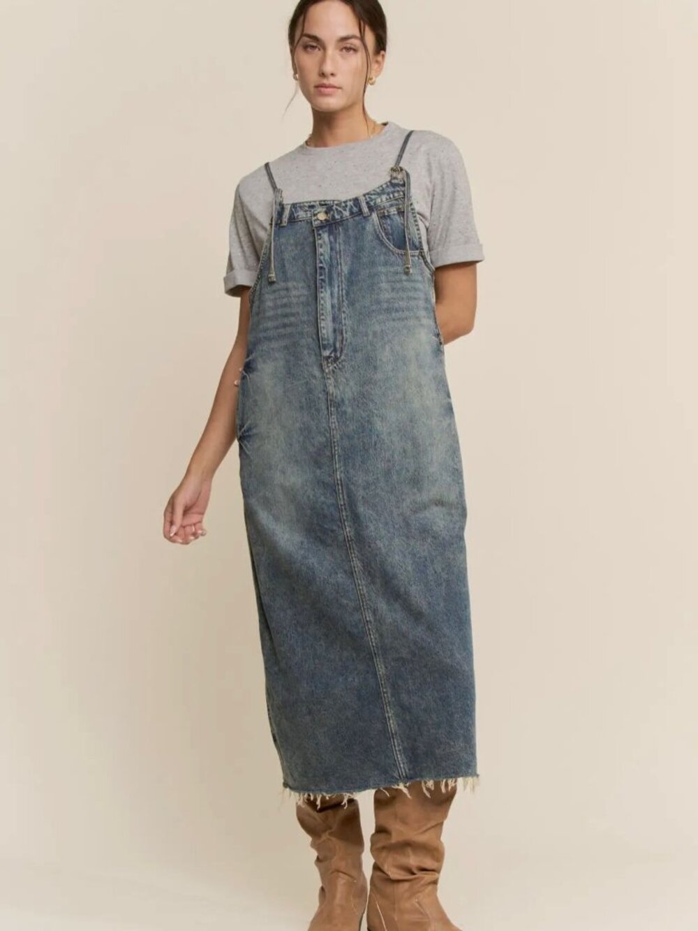 CASUAL DENIM SLIP DRESS WITH SPAGHETTI STRAPS | Denim Blue